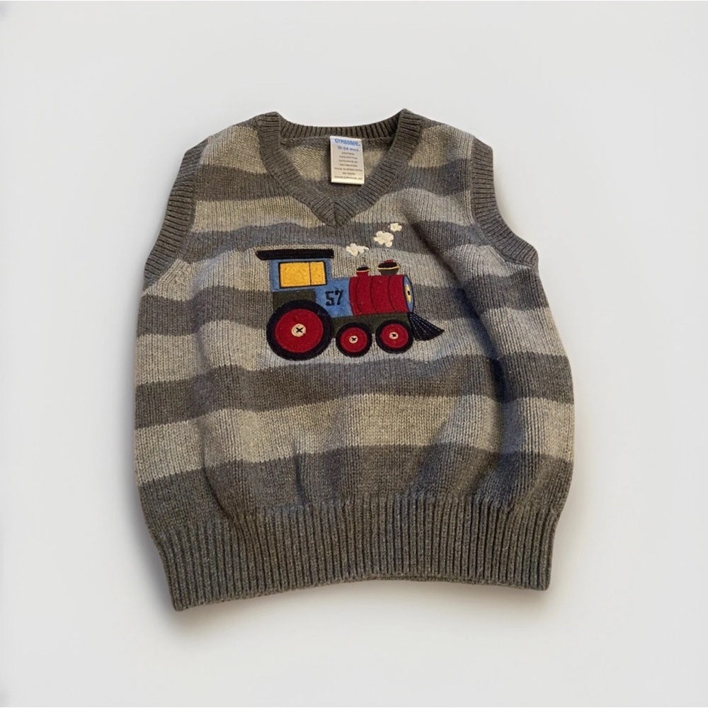 Gymboree Family Portrait 18-24 Months Gray Striped Train Sweater Vest Christmas